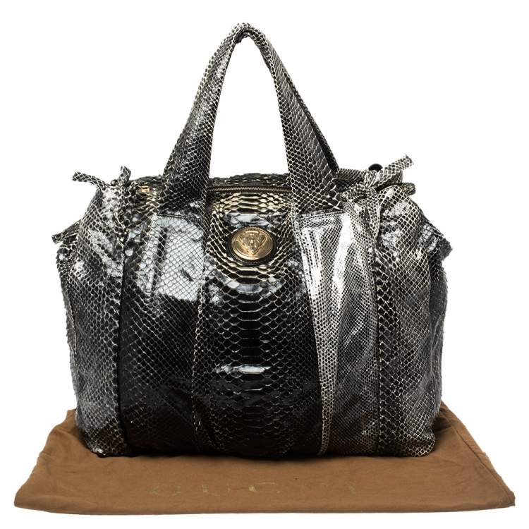 Pre Owned Gucci Black Python Large Hysteria Tote
