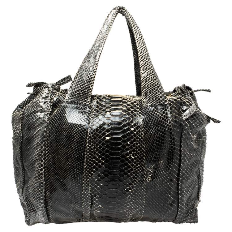 Pre Owned Gucci Black Python Large Hysteria Tote