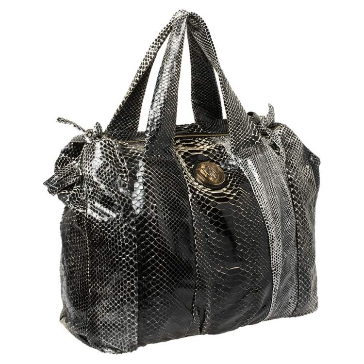 Pre Owned Gucci Black Python Large Hysteria Tote