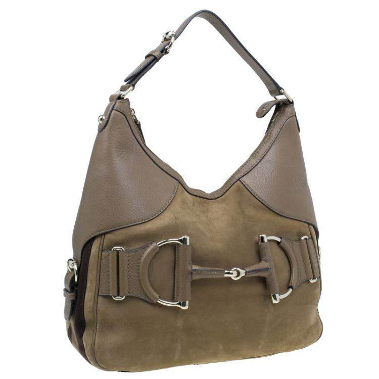 مملوكة مسبقًا Gucci Brown Leather Medium Web Horsebit Heritage Hobo