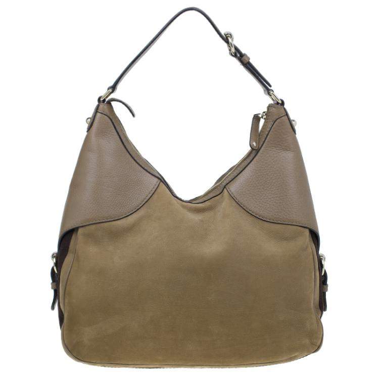 مملوكة مسبقًا Gucci Brown Leather Medium Web Horsebit Heritage Hobo