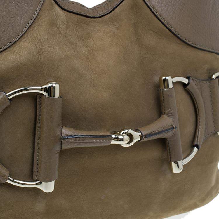 مملوكة مسبقًا Gucci Brown Leather Medium Web Horsebit Heritage Hobo