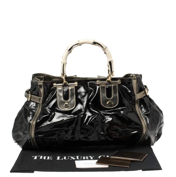 Pre Owned Gucci Black Coated Canvas and Leather Dialux Pop Bamboo Satchel