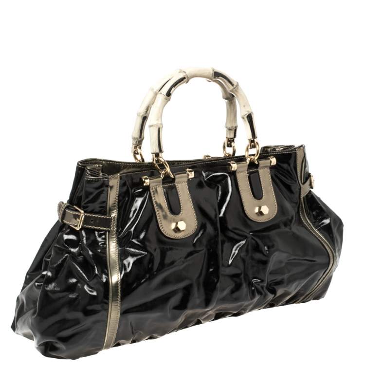 Pre Owned Gucci Black Coated Canvas and Leather Dialux Pop Bamboo Satchel