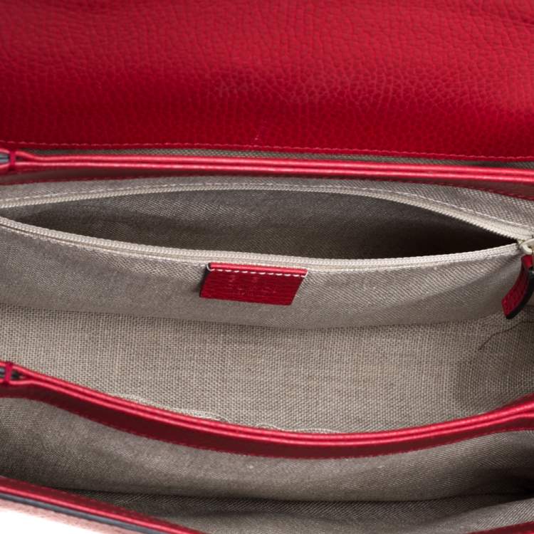 Pre Owned Gucci Red Leather Dollar Interlocking G Top Handle Bag