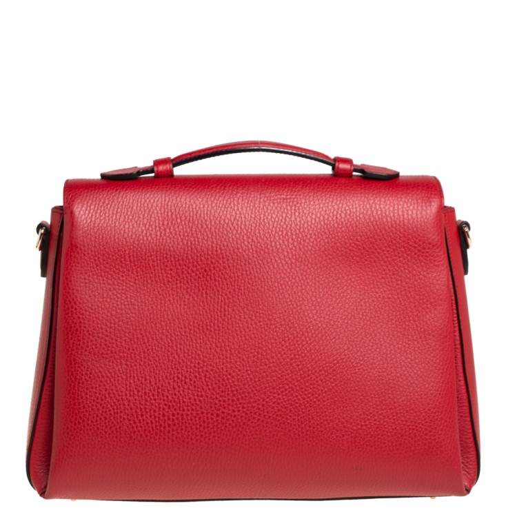 Pre Owned Gucci Red Leather Dollar Interlocking G Top Handle Bag