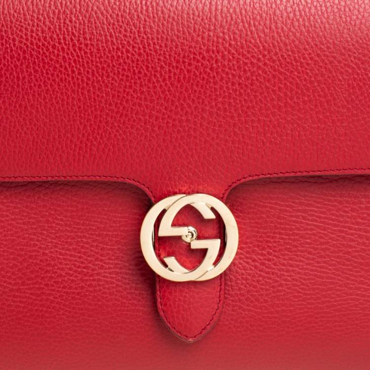 Pre Owned Gucci Red Leather Dollar Interlocking G Top Handle Bag
