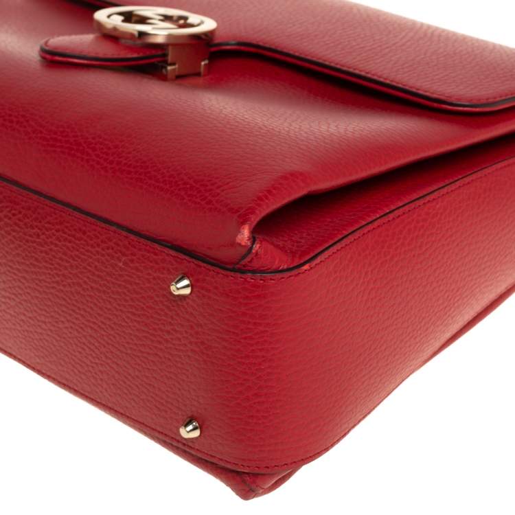 Pre Owned Gucci Red Leather Dollar Interlocking G Top Handle Bag