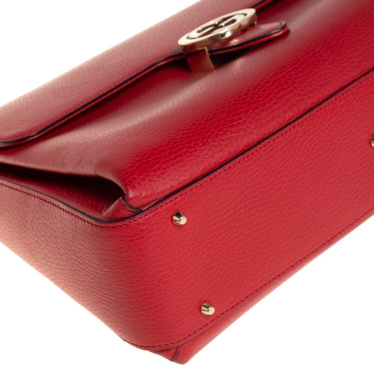Pre Owned Gucci Red Leather Dollar Interlocking G Top Handle Bag