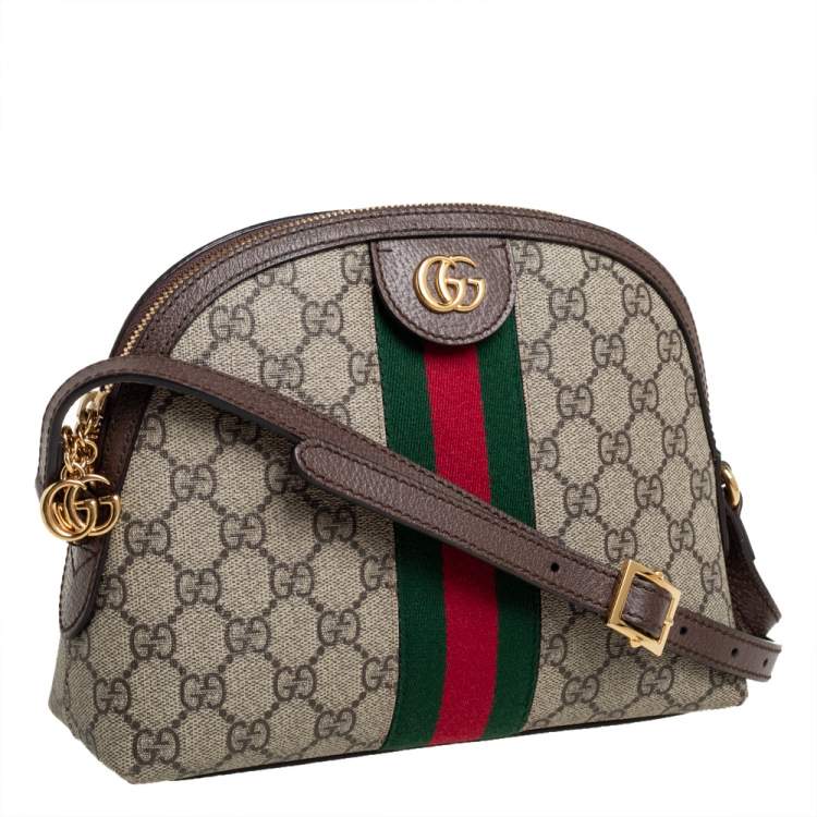 Pre Owned Gucci Beige/Ebony GG Supreme Canvas and Leather Small Ophidia Crossbody Bag