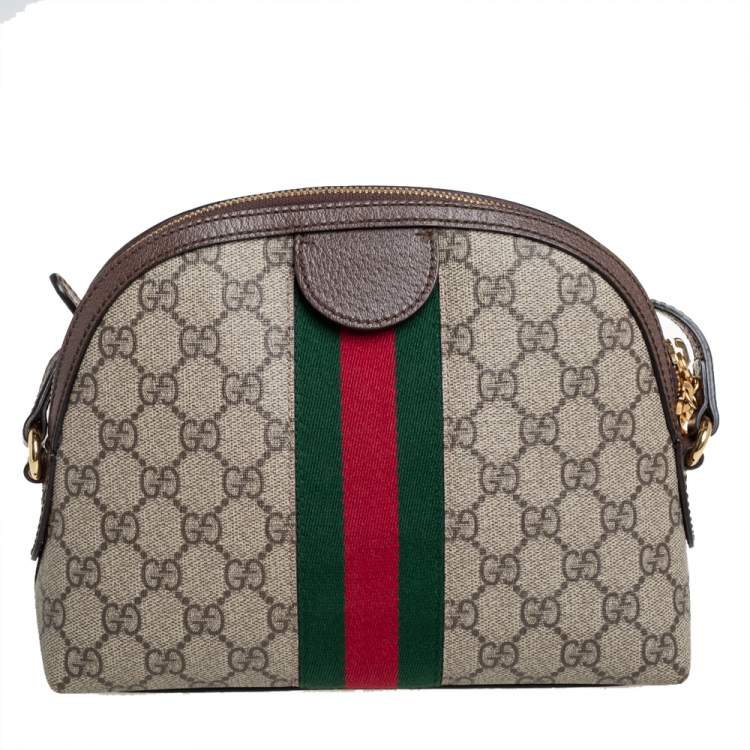 Pre Owned Gucci Beige/Ebony GG Supreme Canvas and Leather Small Ophidia Crossbody Bag