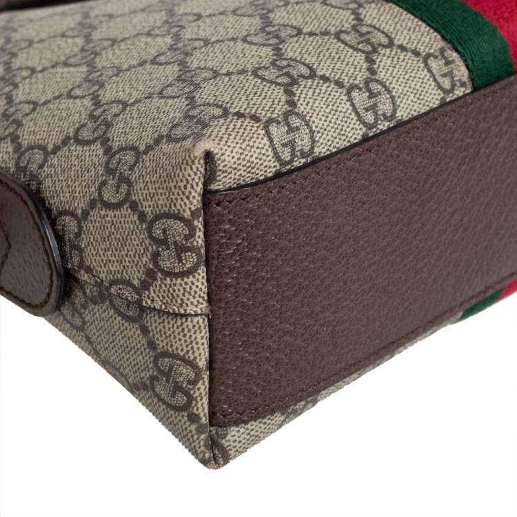 Pre Owned Gucci Beige/Ebony GG Supreme Canvas and Leather Small Ophidia Crossbody Bag
