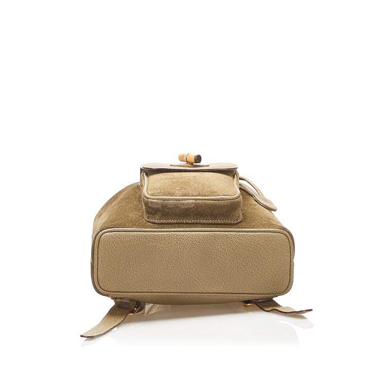 Pre Owned Gucci Brown Suede Bamboo Drawstring Backpack