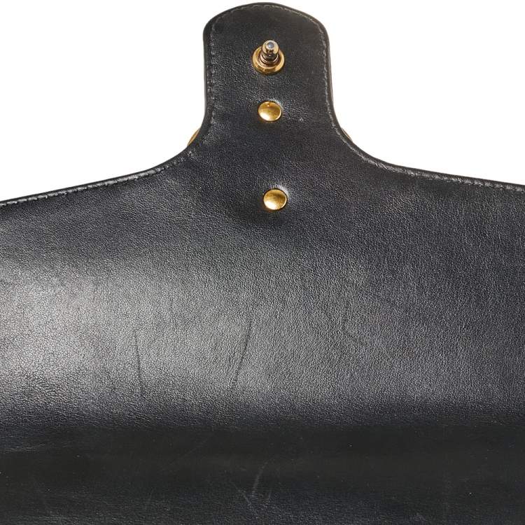 Pre Owned Gucci Black Matelasse Leather Small GG Marmont Top Handle Bag