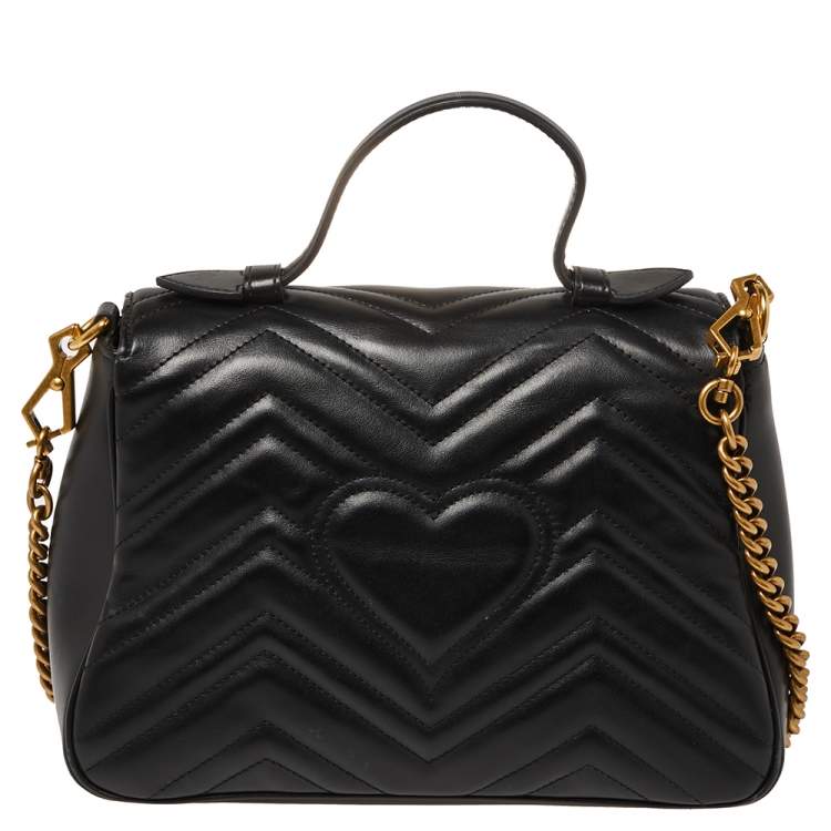 Pre Owned Gucci Black Matelasse Leather Small GG Marmont Top Handle Bag