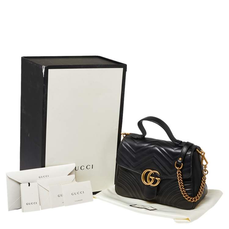 Pre Owned Gucci Black Matelasse Leather Small GG Marmont Top Handle Bag