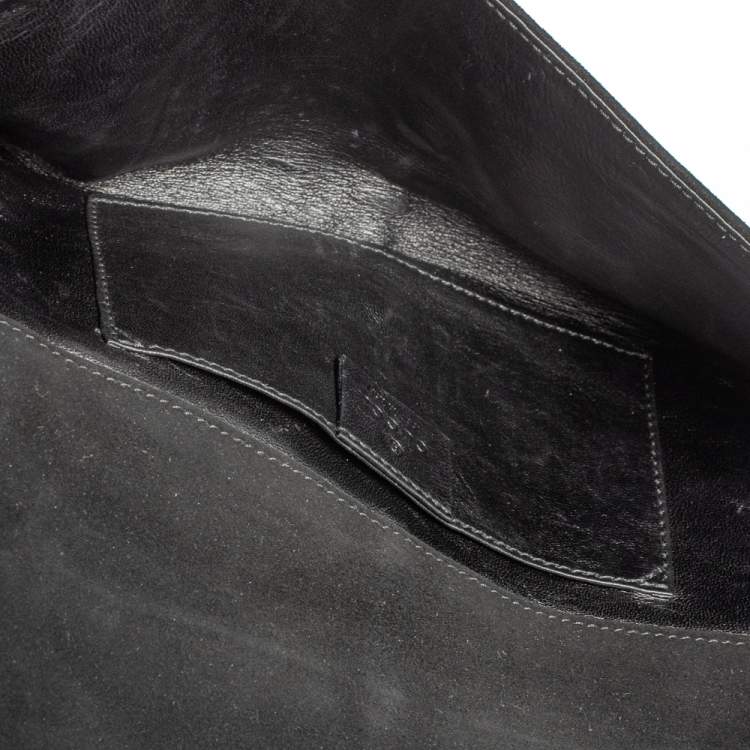 Pre Owned Gucci Black Suede Eyelet Wristlet Clutch