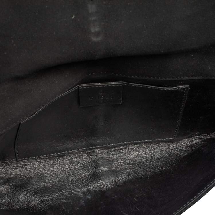 Pre Owned Gucci Black Suede Eyelet Wristlet Clutch