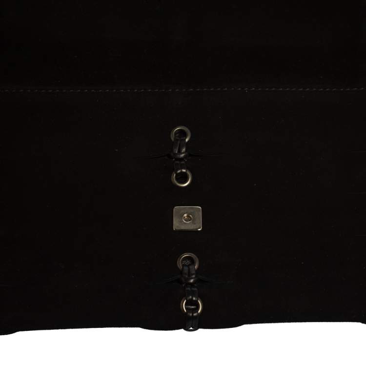 Pre Owned Gucci Black Suede Eyelet Wristlet Clutch