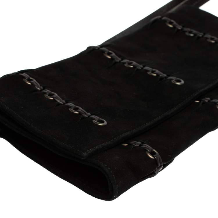 Pre Owned Gucci Black Suede Eyelet Wristlet Clutch