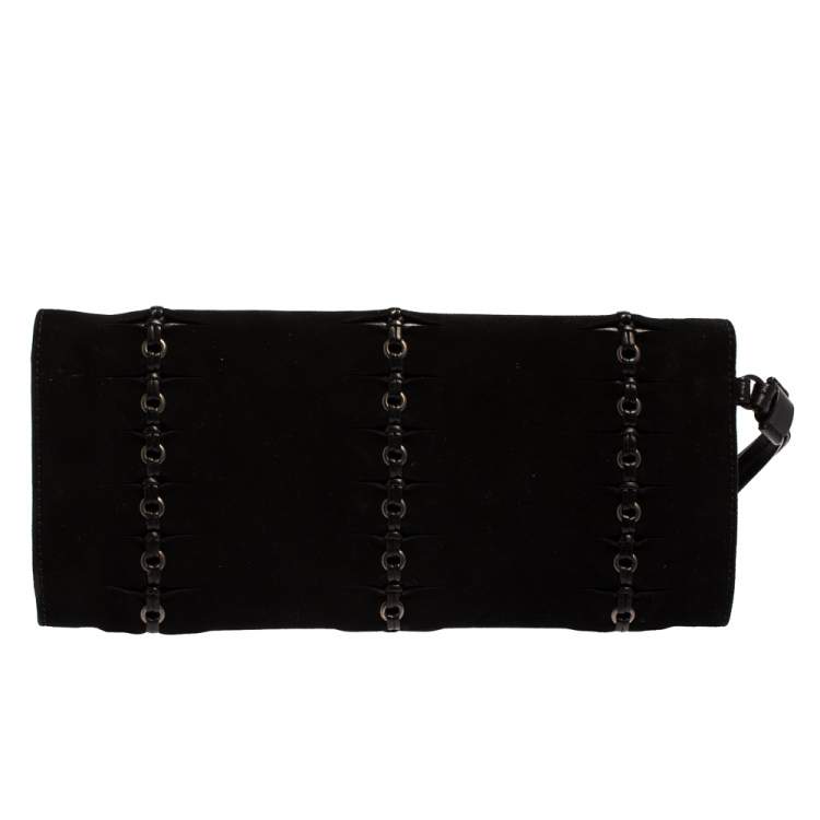 Pre Owned Gucci Black Suede Eyelet Wristlet Clutch