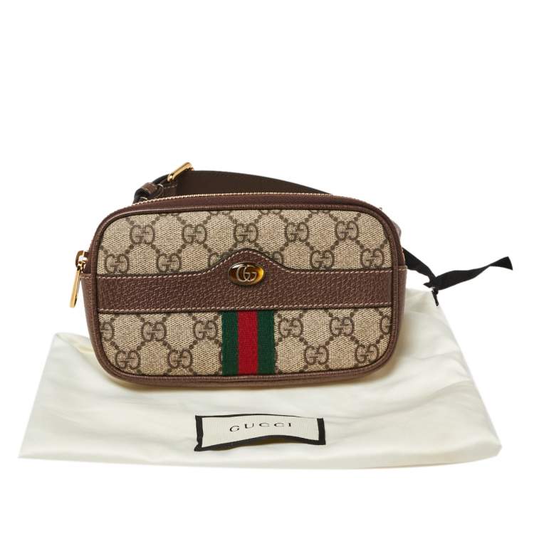 Pre Owned Gucci Beige/Ebony GG Supreme Coated Canvas and Leather Ophidia Belt Bag