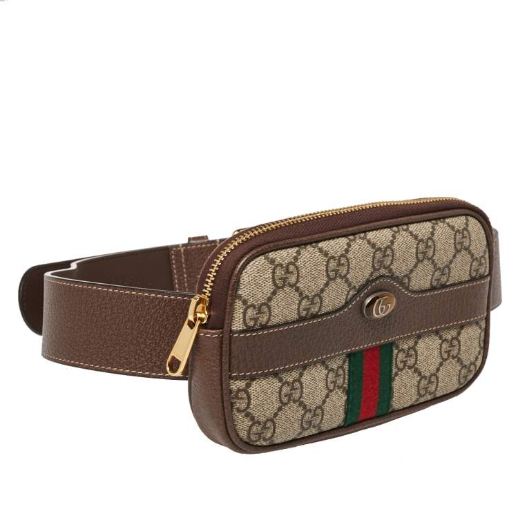 Pre Owned Gucci Beige/Ebony GG Supreme Coated Canvas and Leather Ophidia Belt Bag