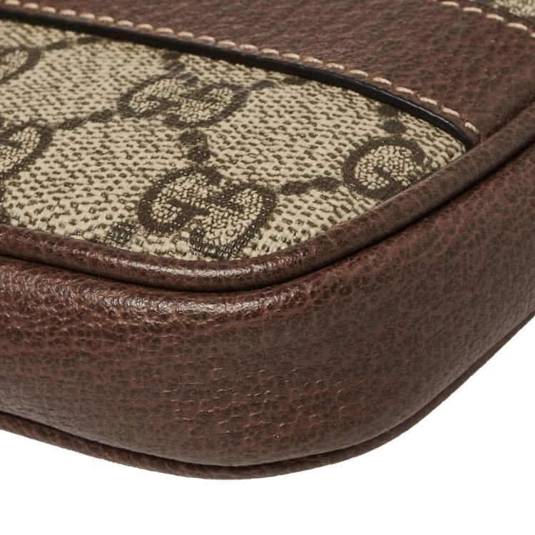 Pre Owned Gucci Beige/Ebony GG Supreme Coated Canvas and Leather Ophidia Belt Bag