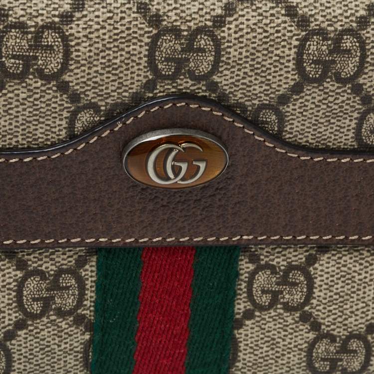 Pre Owned Gucci Beige/Ebony GG Supreme Coated Canvas and Leather Ophidia Belt Bag