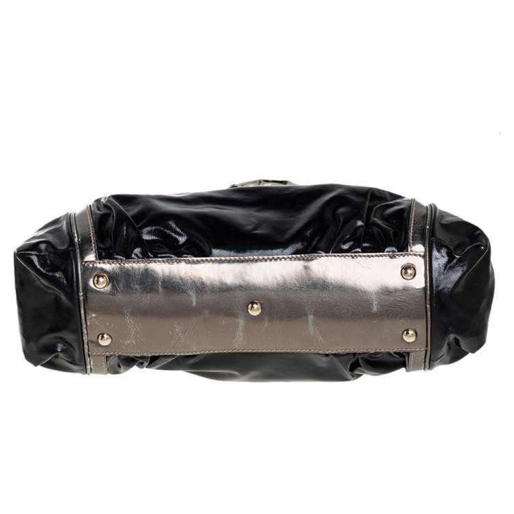 Pre Owned Gucci Black Coated Nylon and Patent Leather Dialux Pop Bamboo Top Handle Bag