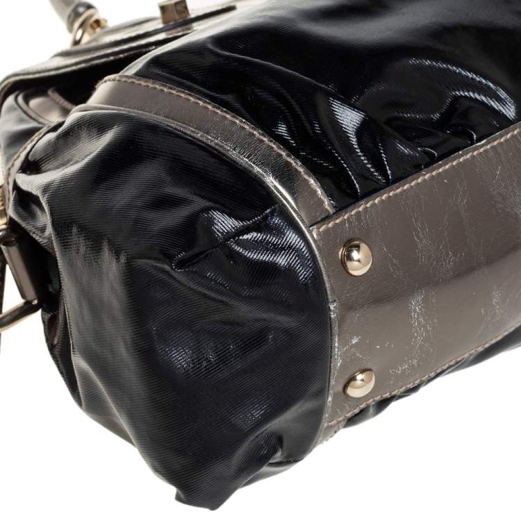 Pre Owned Gucci Black Coated Nylon and Patent Leather Dialux Pop Bamboo Top Handle Bag