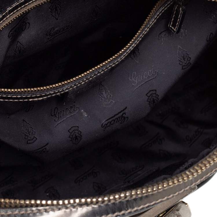 Pre Owned Gucci Black Coated Nylon and Patent Leather Dialux Pop Bamboo Top Handle Bag