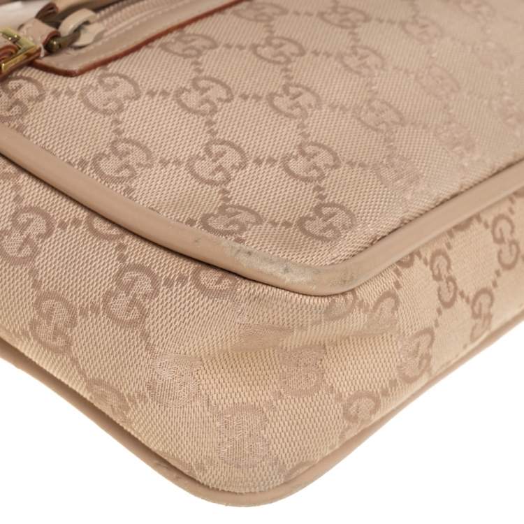 Pre Owned Gucci Beige GG Canvas and Leather Satchel