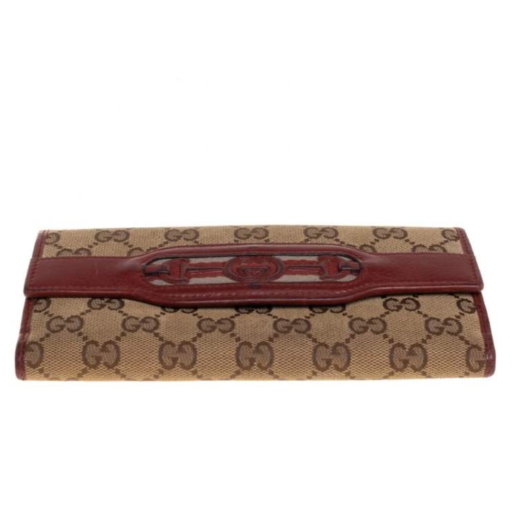 Pre Owned Gucci Beige/Copper GG Canvas and Leather Flap Continental Wallet