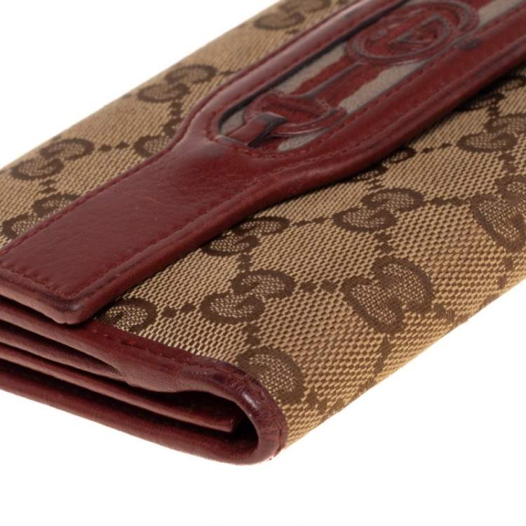 Pre Owned Gucci Beige/Copper GG Canvas and Leather Flap Continental Wallet