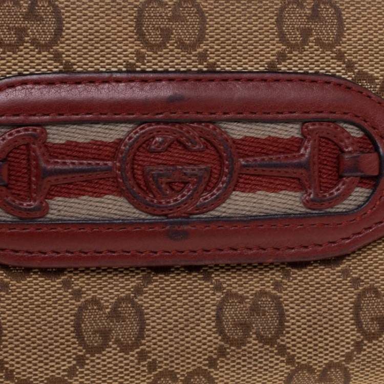 Pre Owned Gucci Beige/Copper GG Canvas and Leather Flap Continental Wallet