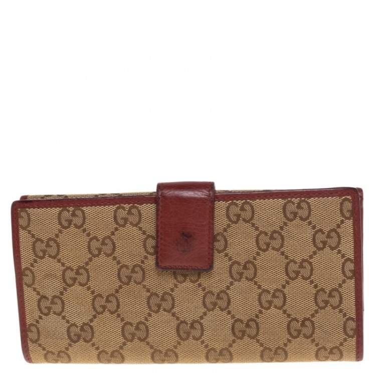 Pre Owned Gucci Beige/Copper GG Canvas and Leather Flap Continental Wallet