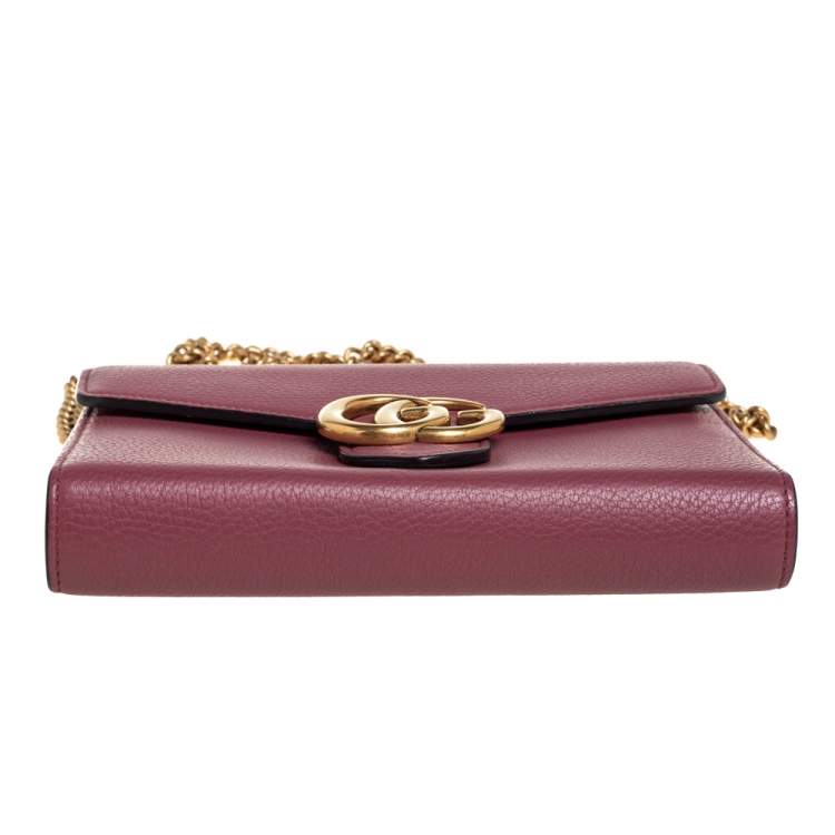 Pre Owned Gucci Old Rose Leather GG Marmont Wallet on Chain