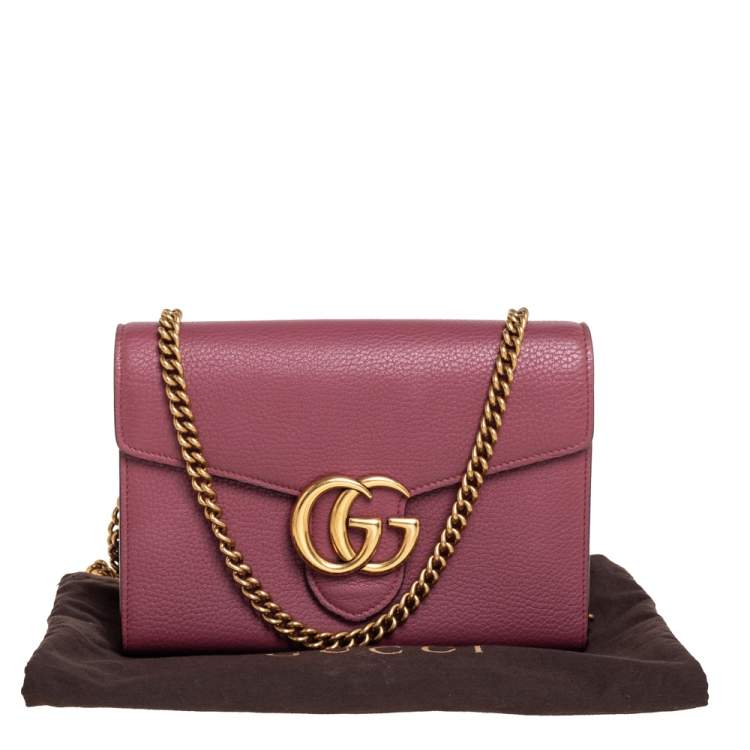 Pre Owned Gucci Old Rose Leather GG Marmont Wallet on Chain