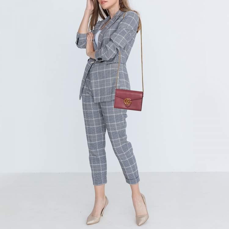 Pre Owned Gucci Old Rose Leather GG Marmont Wallet on Chain