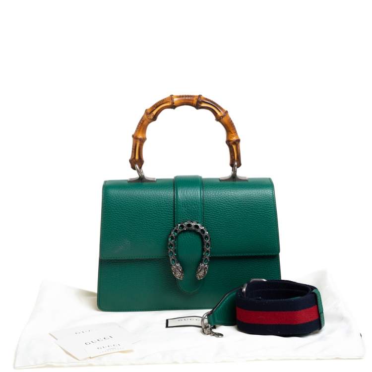 Pre Owned Gucci Green Leather Medium Dionysus Bamboo Top Handle Bag