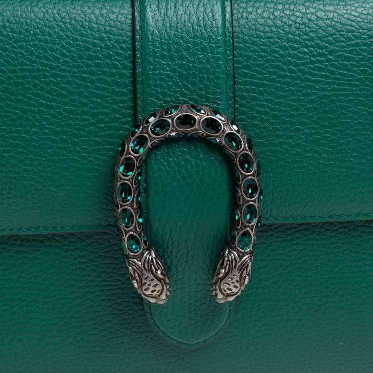 Pre Owned Gucci Green Leather Medium Dionysus Bamboo Top Handle Bag