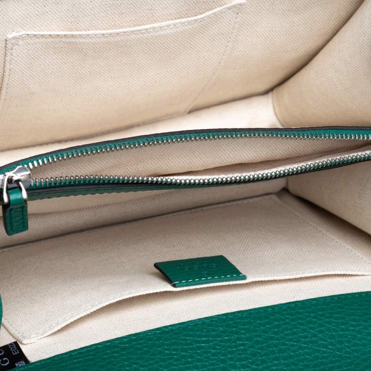 Pre Owned Gucci Green Leather Medium Dionysus Bamboo Top Handle Bag