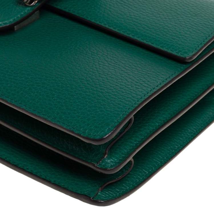 Pre Owned Gucci Green Leather Medium Dionysus Bamboo Top Handle Bag