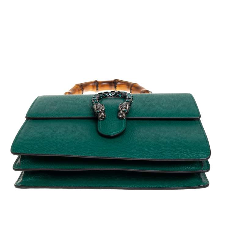Pre Owned Gucci Green Leather Medium Dionysus Bamboo Top Handle Bag
