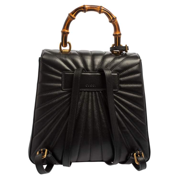 مملوكة مسبقًا Gucci Black Leather Queen Margaret Bamboo Handle Backpack