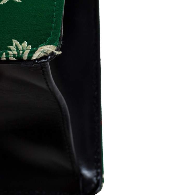 Pre Owned Gucci Green Satin Floral Brocade Sylvie Top Handle Bag