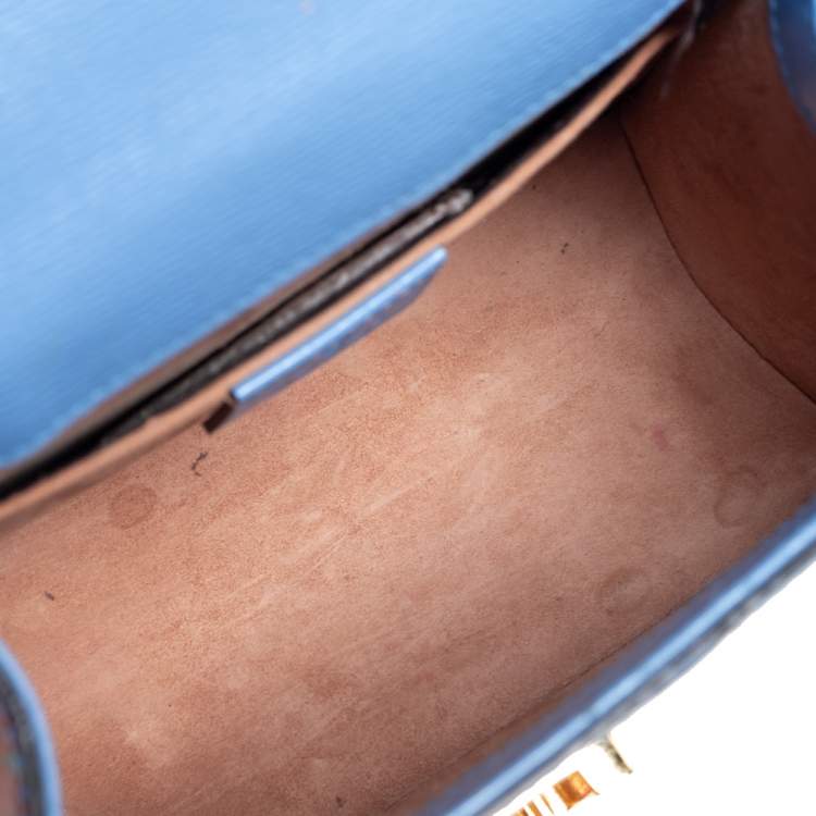 Pre Owned Gucci Blue Floral Print Leather Mini Web Sylvie Top Handle Bag