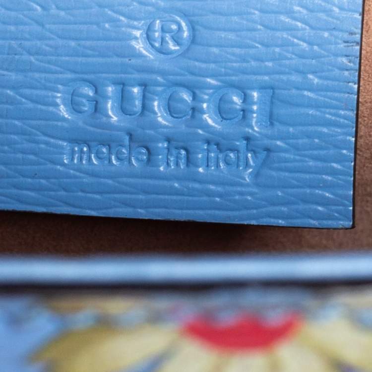 Pre Owned Gucci Blue Floral Print Leather Mini Web Sylvie Top Handle Bag