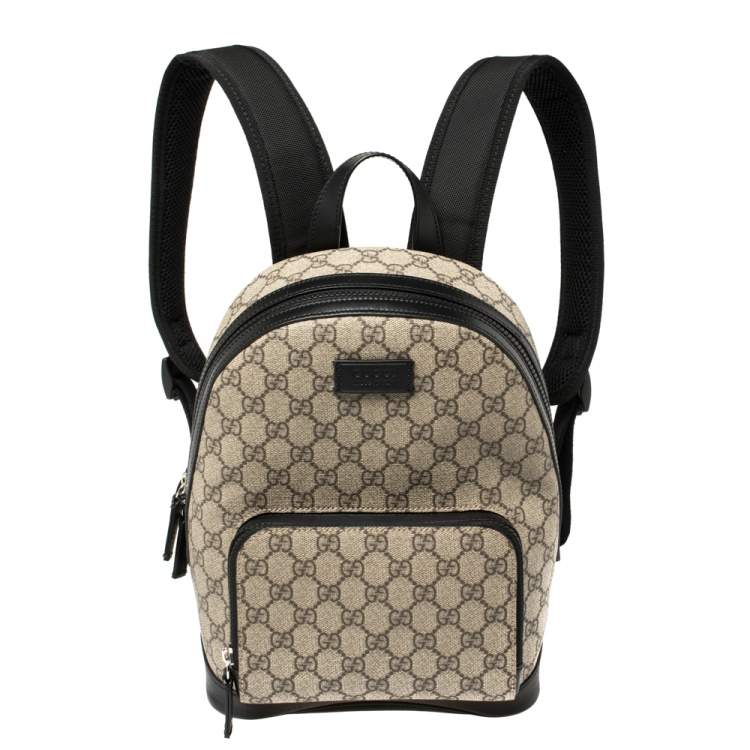 Gucci GG Supreme Backpack Front Zipper Pocket Beige/Black - US